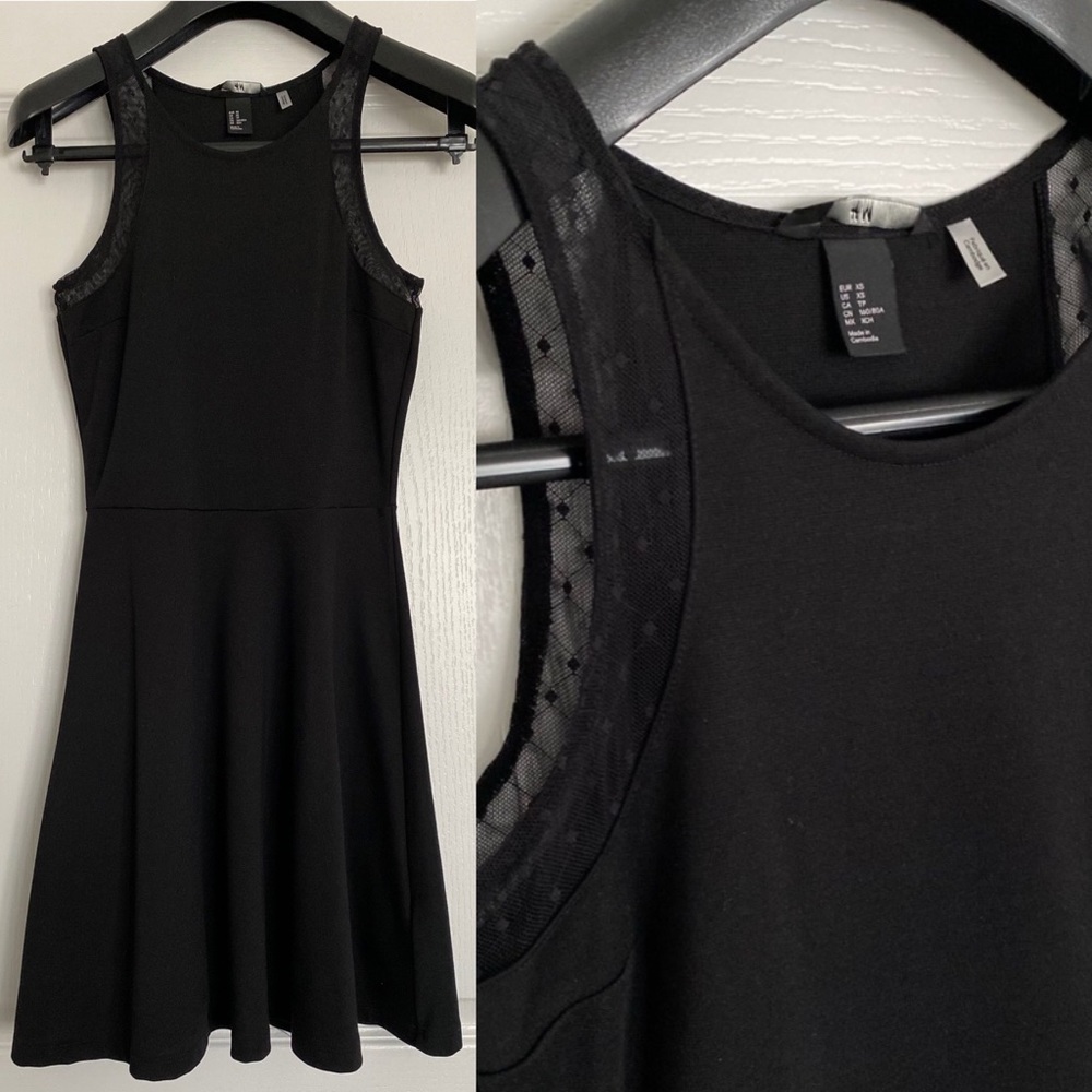 H&M | Cute A-Line Mesh Polka Dot Trim Dress